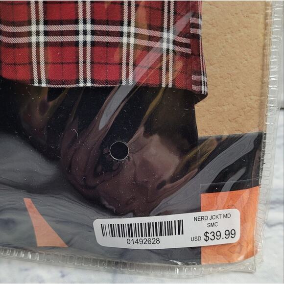 Spirit Halloween Med Nerd Costume Plaid Jacket Pocket Protector Bow Tie Glasses - Picture 8 of 11